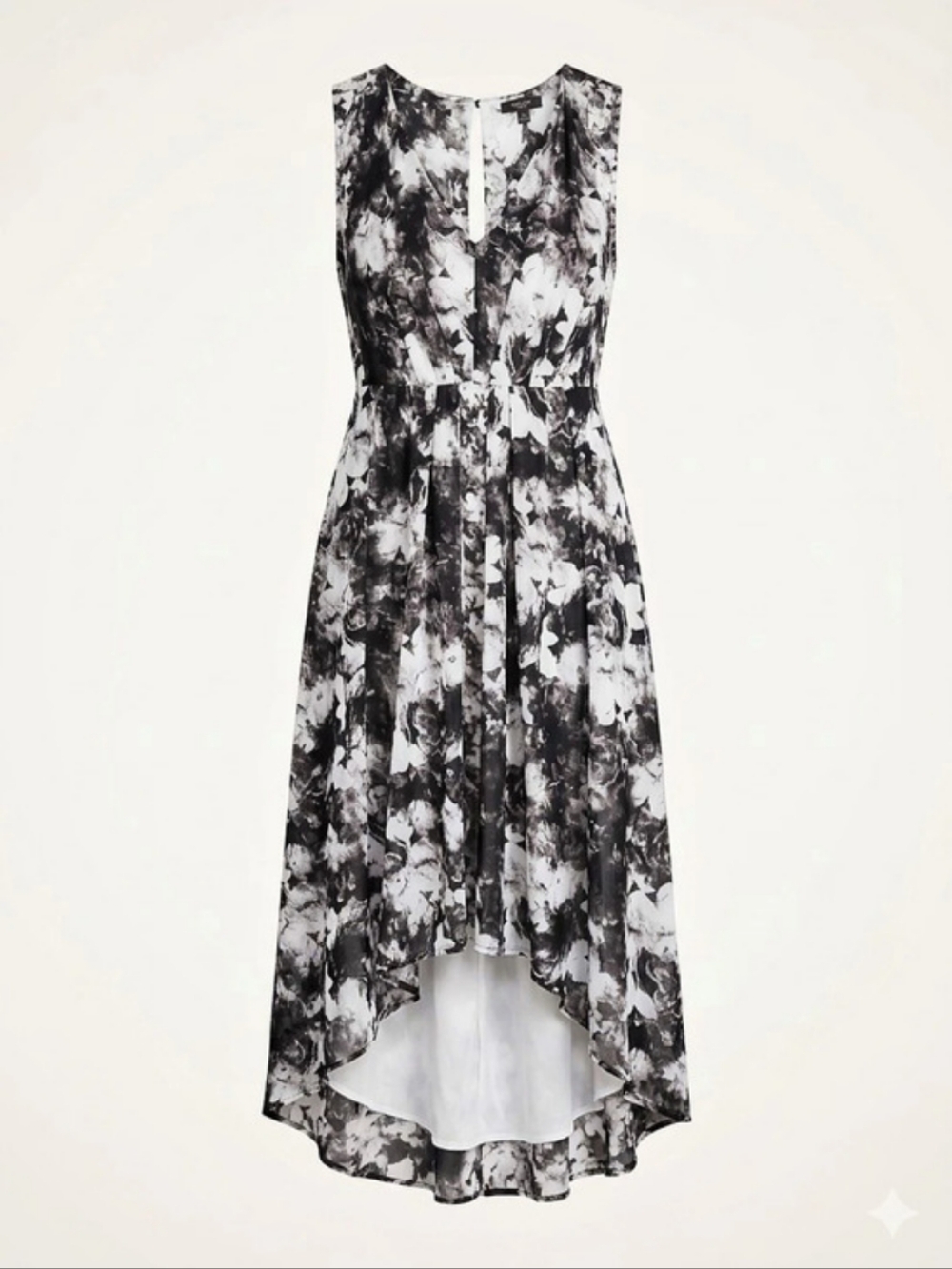 923 Simply Vera Vera Wang Floral High-Low Maxi Dress Black White Sleeveless PXL